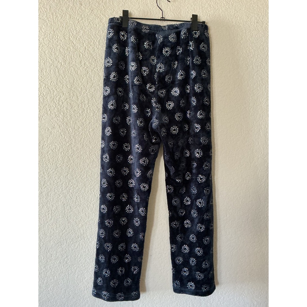 Unbranded Pajama Pants XL Navy Blue Silver Metallic Foil Heart Plush Fleece - Picture 3 of 4